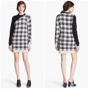 3.1 Phillip Lim Colorblock Plaid Sweater Dress Cashmere Leather M